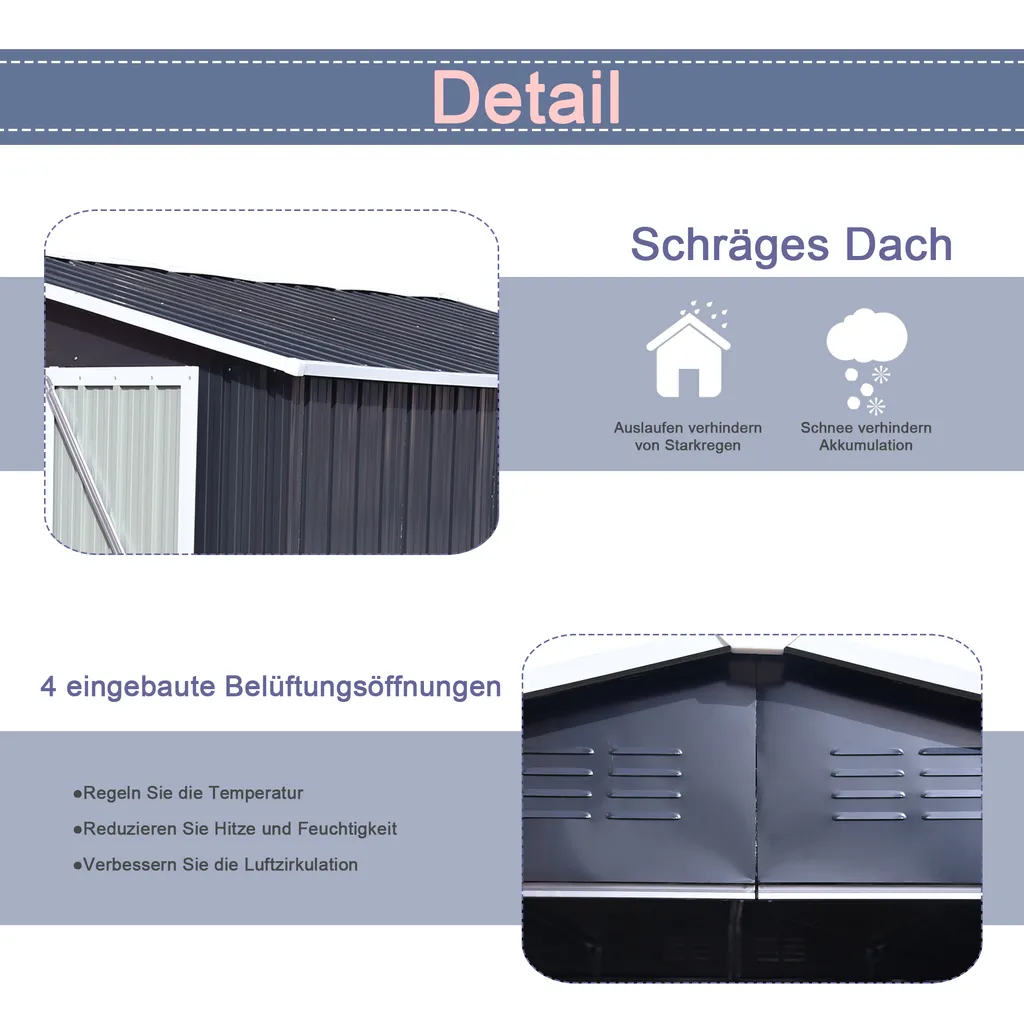 Metall XXXL Gerätehaus 305x254x191cm Mit Fundament Satteldach Geräteschuppen Garten Schuppen Pultdach Schwarz 4 Metall XXXL Gerätehaus 305x254x191cm Mit Fundament Satteldach Geräteschuppen Garten Schuppen Pultdach Schwarz – Bild 4