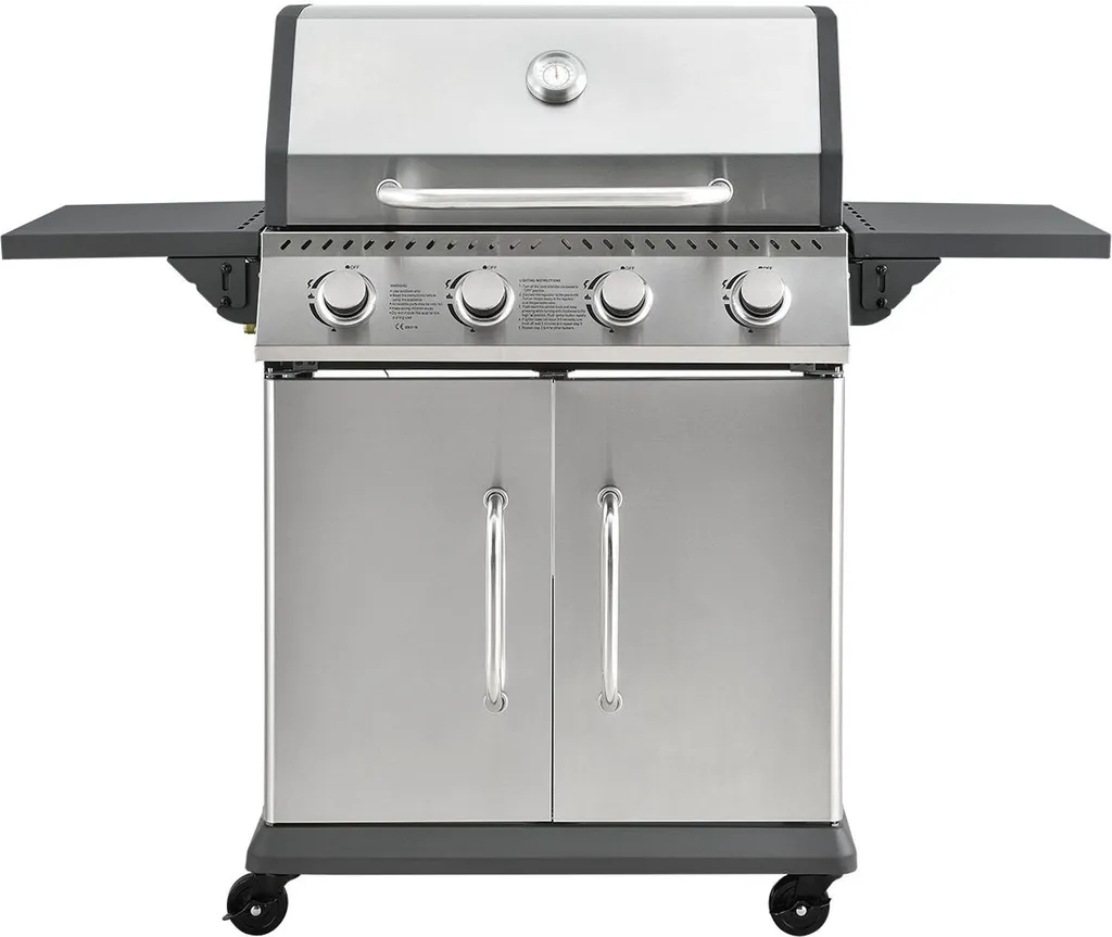 Juskys Gasgrill Kansas Mit 4 Brenner 12 KW, BBQ Grill Mit Gusseisen-Grillrost, Warmhalterost & Thermometer, XL Grillwagen 2 Seitenablagen & 4 Räder 7 Juskys Gasgrill Kansas Mit 4 Brenner 12 KW, BBQ Grill Mit Gusseisen-Grillrost, Warmhalterost & Thermometer, XL Grillwagen 2 Seitenablagen & 4 Räder – Bild 7