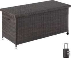 Tectake Auflagenbox Kiruna Mit Kunststoffgeflecht, 120x55x61,5cm, 270l - Braun