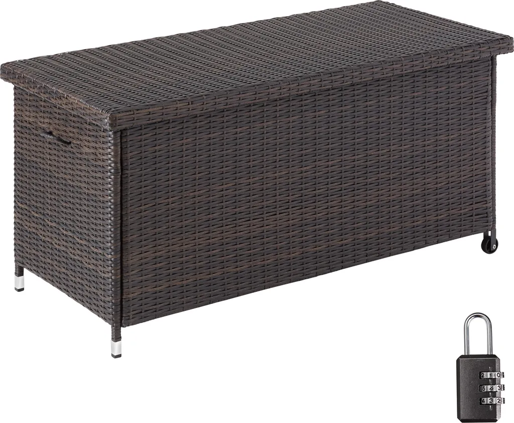 Tectake Auflagenbox Kiruna Mit Kunststoffgeflecht, 120x55x61,5cm, 270l - Braun 1 Tectake Auflagenbox Kiruna Mit Kunststoffgeflecht, 120x55x61,5cm, 270l - Braun