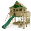 WICKEY Stelzenhaus Smart GreenHouse Mit Schaukel & Rutsche,integriertem Sandkasten Und Großem Spielhaus Mit Massiver Treppe Mit Handlauf, Fenstern, Rollos Und Blumenkasten - Grün