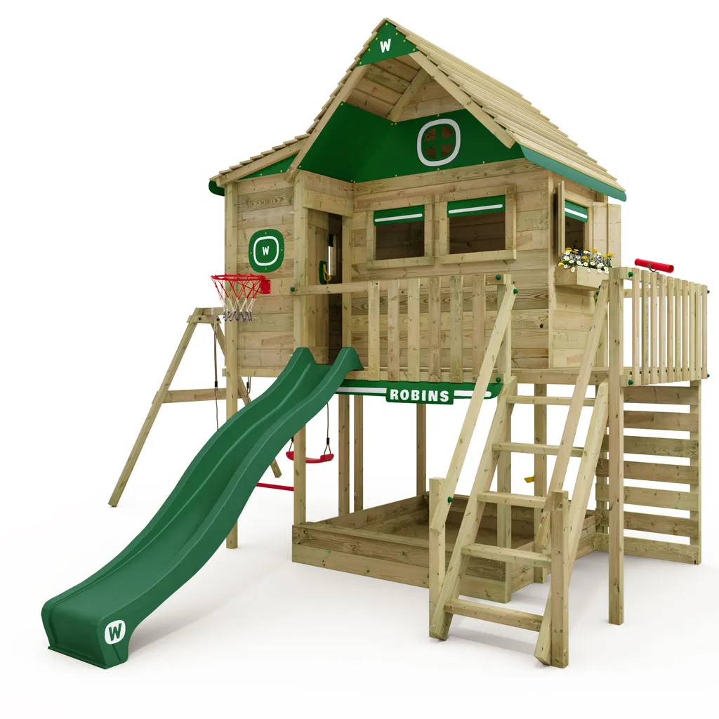 WICKEY Stelzenhaus Smart GreenHouse Mit Schaukel & Rutsche,integriertem Sandkasten Und Großem Spielhaus Mit Massiver Treppe Mit Handlauf, Fenstern, Rollos Und Blumenkasten - Grün 1 WICKEY Stelzenhaus Smart GreenHouse Mit Schaukel & Rutsche,integriertem Sandkasten Und Großem Spielhaus Mit Massiver Treppe Mit Handlauf, Fenstern, Rollos Und Blumenkasten - Grün