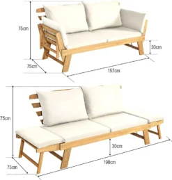 COSTWAY Liegesofa Mit Klappbaren Seitenlehnen, Sonnenliege Sitzbank Akazienholz Mit Auflage, Gartenbank Für Garten Terrasse Innenbereich (Weiß) -Grünwelt Exporteren Garten-Winkel faf1ab0527f496ca3bab2c4084872500