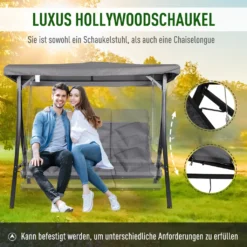 Outsunny Hollywoodschaukel, 3-Sitzer Gartenschaukel, Schaukelbank, Verstellbares Sonnendach, Textilene Grau 200 X 115 X 168 Cm -Grünwelt Exporteren Garten-Winkel fafff07a37be2888500037dd1aff62c8
