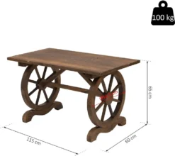 Outsunny Gartentisch, Balkontisch, Holztisch, Räderform, Witterungsbeständig, Massivholz, Natur, 115 X B60 X H65 Cm -Grünwelt Exporteren Garten-Winkel fb15ca62c91f4bd90ffa57920cbca19d