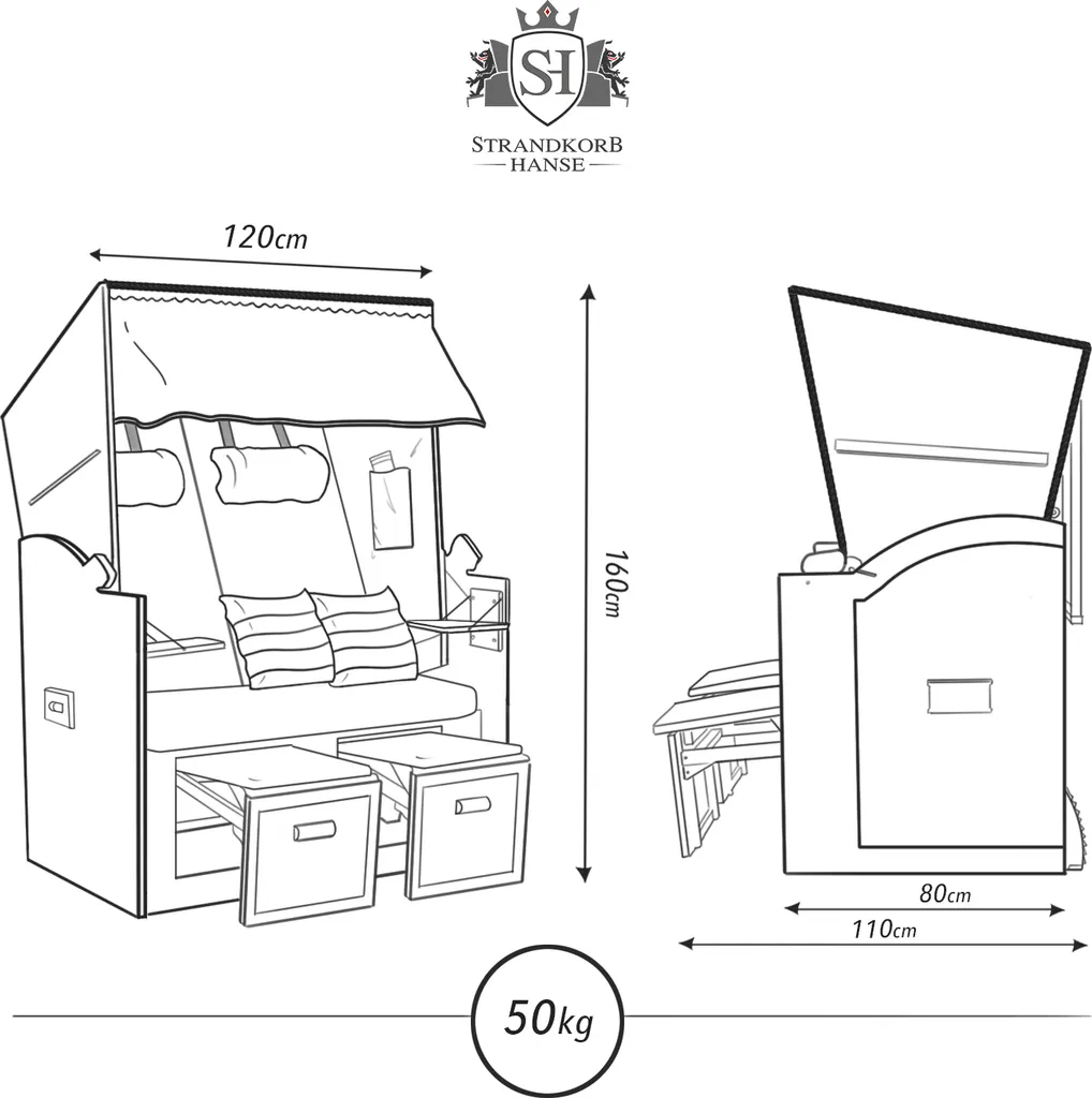Strandkorb Ostsee XXL Volllieger 2 Sitzer - 120 Cm Breit - Blau Weiß Dick Gestreift Inklusive Schutzhülle, Ideal Für Garten Und Terrasse 5 Strandkorb Ostsee XXL Volllieger 2 Sitzer - 120 Cm Breit - Blau Weiß Dick Gestreift Inklusive Schutzhülle, Ideal Für Garten Und Terrasse – Bild 5