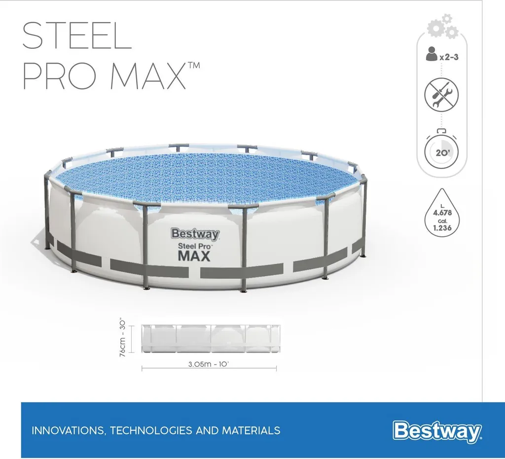 Bestway® Steel Pro MAX™ Frame Pool Ohne Pumpe Ø 305 X 76 Cm, Lichtgrau, Rund 8 Bestway® Steel Pro MAX™ Frame Pool Ohne Pumpe Ø 305 X 76 Cm, Lichtgrau, Rund – Bild 8