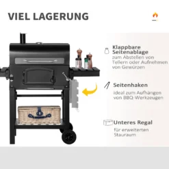 HOMCOM Outsunny Holzkohlegrill BBQ Gartengrill Mit Deckel Und Ablagen Metall Smoker BBQ Warmhalteplatte Regale Gartenparty Transportrollen Schwarz 124 X 66 X 112 Cm 15 HOMCOM Outsunny Holzkohlegrill BBQ Gartengrill Mit Deckel Und Ablagen Metall Smoker BBQ Warmhalteplatte Regale Gartenparty Transportrollen Schwarz 124 X 66 X 112 Cm -Grünwelt Exporteren Garten-Winkel fc3e3cdf32e952fed8a494de14a3391b