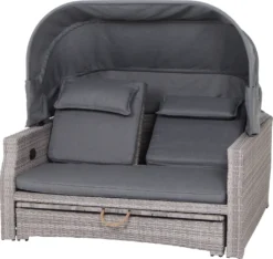 Siena Garden Sonneninsel Sofabett Capri, Flächen Aus Gardino-Geflecht In Flint Grey, Kissen Aus Polyester In Grau