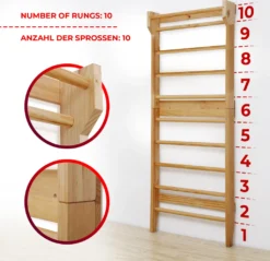 Physionics® Sprossenwand Aus Holz - Für Kinder Und Erwachsene, 195x80x14cm,100kg Max- Kletterwand, Turnwand, Klettergerüst -Grünwelt Exporteren Garten-Winkel fc794e88e65f4ec96b029e71be4b0724