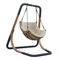 AXI Capri Hängestuhl Mit Gestell Aus Holz | Hängesessel / Hängeschaukel Beige Für Den Garten | Outdoor Lounge Stuhl Für 1 Person | Belastbar Bis 150 Kg
