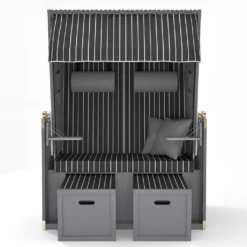 Sanzaro Strandkorb XL120 Cm Deluxe Zweisitzer Holz Und Poly-Rattan Volllieger 4x Kissen Klappbare Rückenlehne 2 Personen Anthrazit-Weiss Nadelstreifen -Grünwelt Exporteren Garten-Winkel feaa257dd4506defd49398da9d265d81