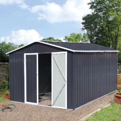 Metall XXXL Gerätehaus 305x254x191cm Mit Fundament Satteldach Geräteschuppen Garten Schuppen Pultdach Schwarz