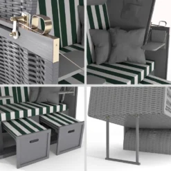 Sanzaro Strandkorb XL120 Cm Deluxe Zweisitzer Holz Und Poly-Rattan Volllieger 4 X Kissen Klappbare Rückenlehne 2 Personen Grün-Weiss Blockstreifen 22 Sanzaro Strandkorb XL120 Cm Deluxe Zweisitzer Holz Und Poly-Rattan Volllieger 4 X Kissen Klappbare Rückenlehne 2 Personen Grün-Weiss Blockstreifen -Grünwelt Exporteren Garten-Winkel ff3da8ee591359088bbe690d7d868166