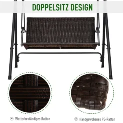 Outsunny Rattan Hollywoodschaukel, 2-Sitzer Gartenschaukel, Schaukelbank, Verstellbares Sonnendach, Stahlrahmen 140 X 110 X 151 Cm -Grünwelt Exporteren Garten-Winkel ff9936d82f43c3dbcd411d1c2d77e52e