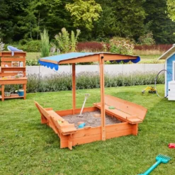 HOME DELUXE - Sandkasten BUDDELKISTE - 110 X 110 X 110 Cm - , Mit Höhenverstellbarem Sonnendach, Mit Umklappbaren Bänken I Sandbox -Grünwelt Exporteren Garten-Winkel ffa72a9e1f2af4da4325de5243775a43