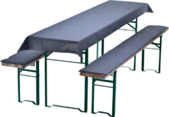 Auflagenset Für Bierzeltgarnitur Uni In Grau Biertischdecke 240 X 90 Cm (für 220 X 70 Cm Biertische) + 2 Gepolsterte Bierbankauflagen 220 X 25 Cm